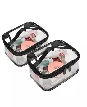 Clear Vinyl Cosmetic Bag and Amenities Zip Around Travel Case