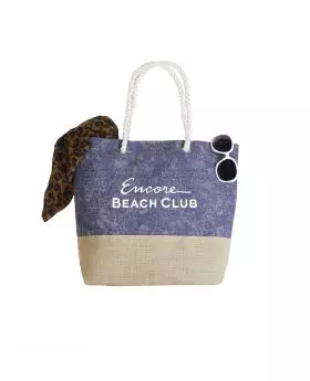 Blue Marbled Cotton Canvas and Jute Eco Tote