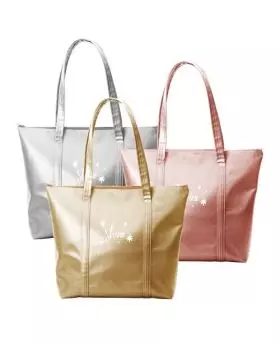 Rose Gold and Gold Vegan Leather Zippered Tote Bag