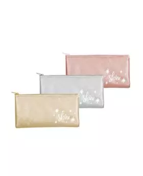 Rose Gold and Gold Vegan Leather Flat Pencil Case Pouch 