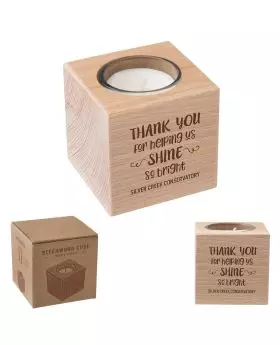 Wooden Cube Candle Holder with Glass Votive 2 Oz Candle - VSPE (Value Speed)