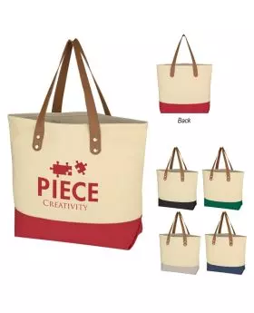 12 Oz Two-Tone Canvas and Leatherette Handle Tote Bag