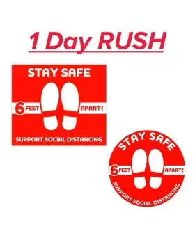 24 Hour Rush COVID-19 Red Floor Social Distancing Decal 12x14 Inch Rectangle or Round Shape