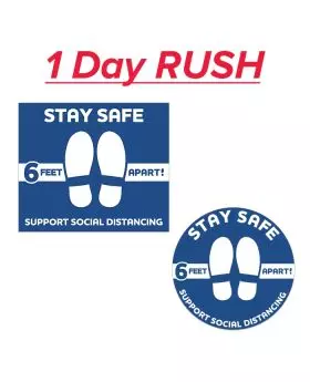 24 Hour Rush COVID-19 Floor Social Distancing Decal 12x14 Inch Rectangle or Round Shape