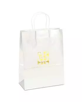 White Glossy Paper Foil Imprint Tote Vertical 13 Tall