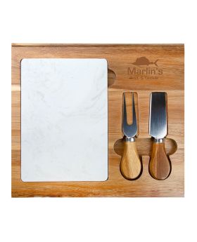 4 Piece Marble and Acacia Wood Cheese Set