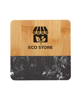 Individual Deluxe Two-Tone Marble and Bamboo Coaster