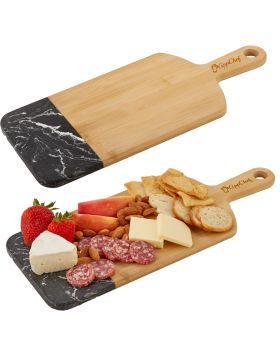 Deluxe Two-Tone Marble and Bamboo Wooden Cutting Board with Handle