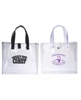 Clear Vinyl Open Tote with Black or White Handles 10x9x3.25