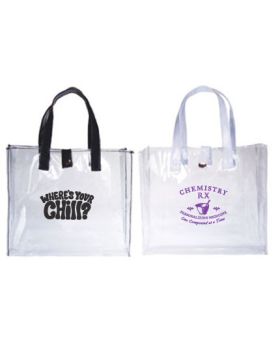 Clear Vinyl Open Tote with Black or White Handles 10x9x3.25