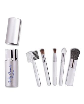 Silver 5 Piece Travel Cosmetics Brush Case