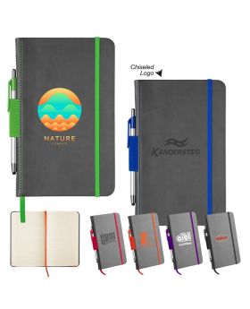 Modern Charcoal Gray Leatherette Journal with Matching Colored Accented Pen