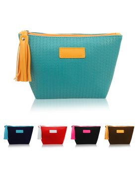 Designer Textured Leatherette Cosmetic Bag with Tassel Puller