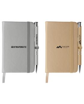 Silver or Gold Metallic Leatherette Journal Book 5.5 x 4 and Matching Logo Pen