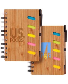 Bamboo Combo Spiral Notebook with Pen and Sticky Notes 6 x 4.75