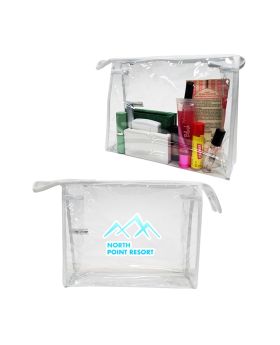 Simple Top Zippered Clear Vinyl and White Trim Travel Cosmetics Bag