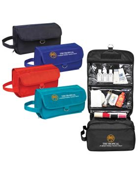 Nylon Folding Travel Case with Clear Compartments and Ring Hanger