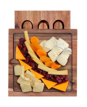 Glass and Acacia Wooden Cheese Board 5 Piece Set