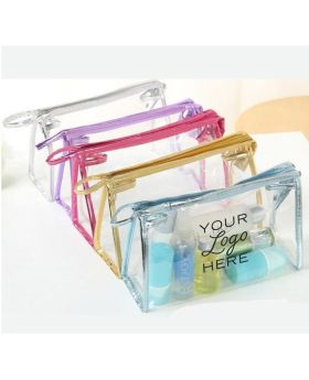 Metallic Trim and Clear Vinyl Gusseted Pouch with Loop Strap