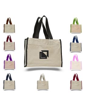 12 Oz Heavy Canvas Shopper Tote Bag with Colored Strap Handles