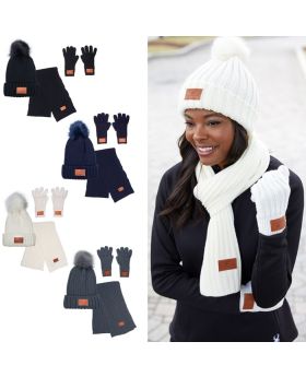 Ladies 3 Piece Winter Beanie Hat Gloves and Scarf Gift Set