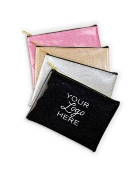 Shimmering Bling Flat Cosmetics Pouch Bag with Gold Zipper