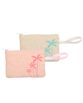 Designer Natural Style Straw Zippered Wristlet Pouch