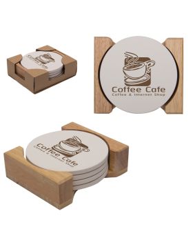 Wooden Gift Boxed Set of 4 Stone Round Coaster