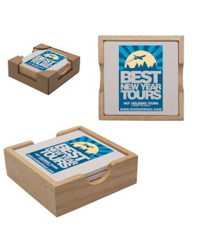 Wooden Gift Boxed Set of 4 Stone Square Coaster