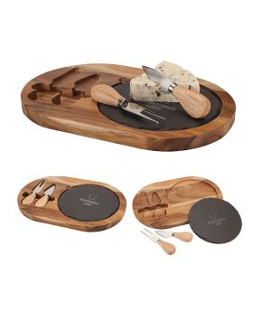 Cheese Board with Round Slate and Cheese Knives