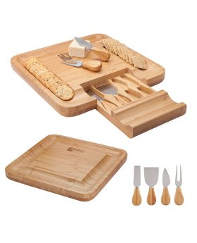 Georgio Bamboo Cheese Board with Pull-Out 4-Piece Knives Set