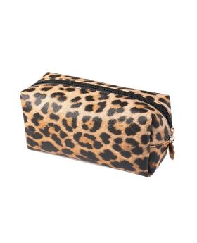 Premium Crosshatch Leopard Print Leatherette Dopp Kit Travel Bag with Logo Zipper