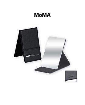 MoMA Sleek Stainless Steel Leatherette Modern Compact Mirror