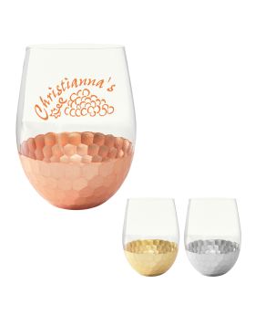 Modern and Sophisticated Metallic Honey Comb Base Stemless Wine Glass 18 Oz