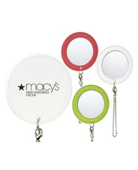 Leather Travel Mirror Compact with Crystal Chain