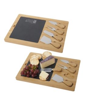 Bamboo 5 Piece Cheese Board Set with Slate Cutting Board