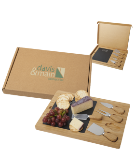 Bamboo 5 Piece Cheese Board Set in Packaged Gift Box