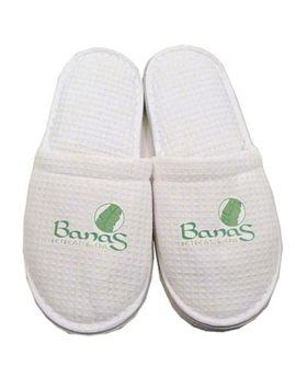 100% Cotton Waffle Weave Spa Slippers with Full Color Logo