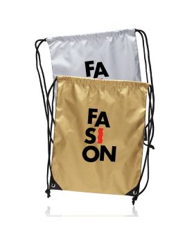 Shiny Gold or Silver Drawstring Backpack with Metal Eyelets
