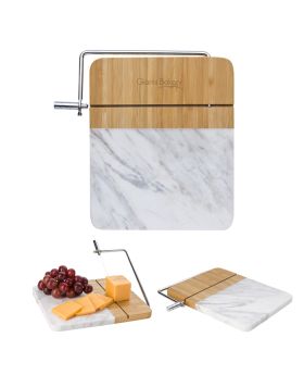 Designer Bamboo and Marble Cutting Board with Cheese Slicer