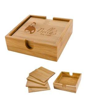 Wooden Cased Set of 4 Bamboo Coaster Gift Set