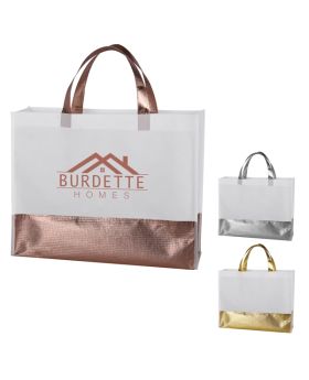 Metallic Gold or Silver or Rose Gold Bottom Polypro Nonwoven Box Tote