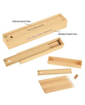 Ruler Wooden Box of 12 Colored Pencils Gift Set