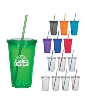 16 Oz Double Wall Acrylic Tumbler with Matching Straw I