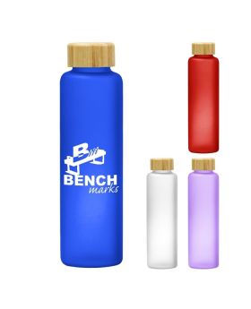 20 Oz Premium Glass Sports Bottle in Frost or Frosted Color with Bamboo Lid