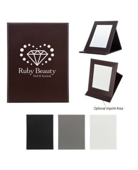 Large Stand-Up Leatherette Classy Travel Mirror Gift
