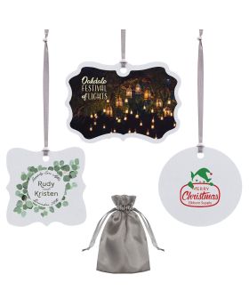 Premium Metal Ornament with Silver Ribbon and Gift Pouch