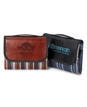 Outdoor Water-Resistant Blanket with Leatherette Trim and Carry Strap