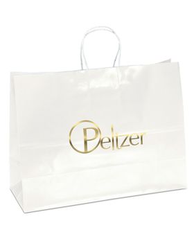 White Glossy Paper Foil Imprint Tote Horizontal 16 Wide