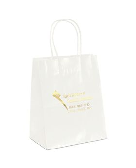 White Glossy Paper Foil Imprint Tote Vertical 9.75 Tall